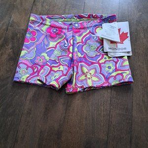 Mpndor New NWT dance gymnastics shorts 70' style lilac flowers pattern 12-14